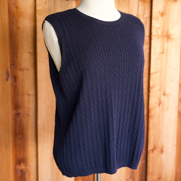 Karen Scott 100% Cotton Cable Knit Sleeveless Sweater Vest Made In UK Woman's XL - Picture 4 of 14